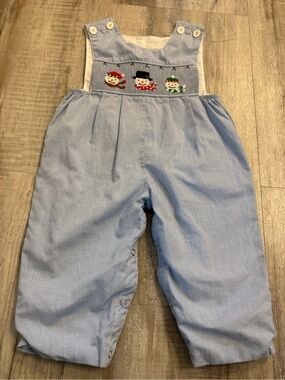 Remember Nguyen Snowman Embroidered Overalls 12m